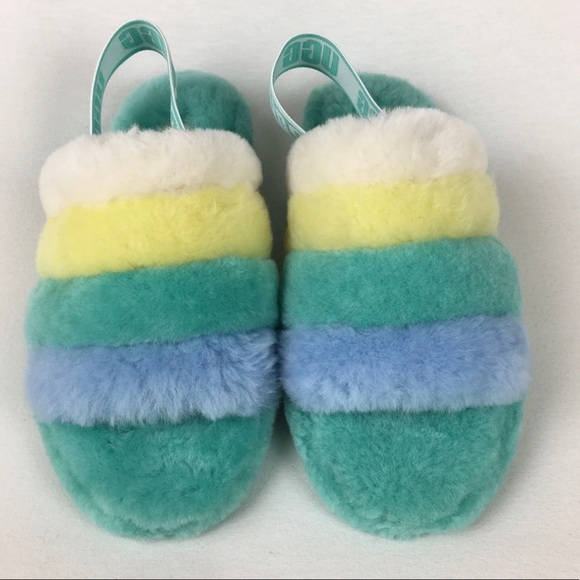 UGG Fluff Yeah Green Fur Sheep Slides Slipper Sandal Women’s Sz 7 New - Picture 2 of 6